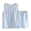 Pure Cotton Double-layer Yarn Pajamas Women's Spring and Summer Thin Solid Color Round Neck Vest Shorts Can Be Worn Outside Loungewear Two-piece Set