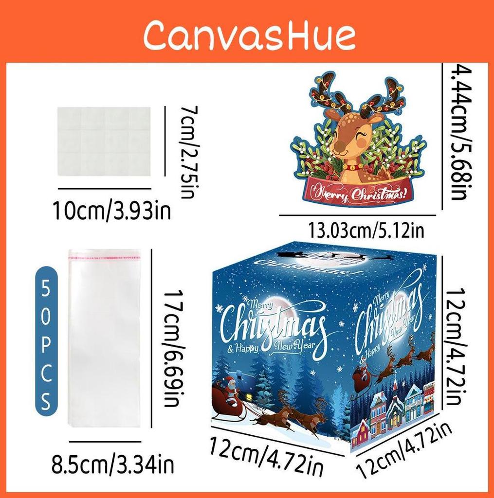 Christmas Blue Themed Reindeer Pattern Surprise Gift Paper Box Props Holiday