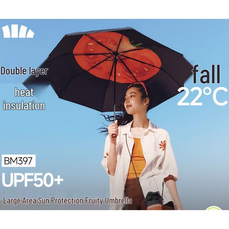 Beneunder Triple-Fold Black Glue UV Protection Sun & Rain Umbrella