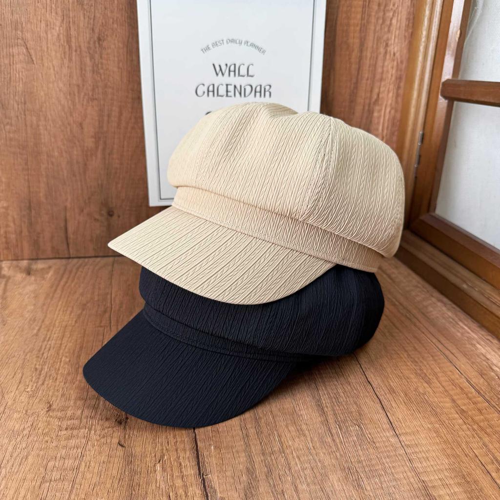 New Vertical Pleated Newsboy Hat Solid Color Versatile Octagonal Hat Breathable Lining Cheekbones Women's Visor Hat