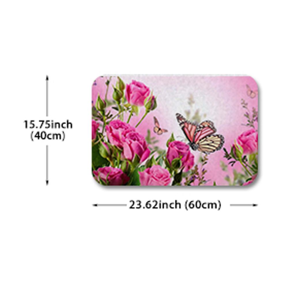 1Pcs Butterfly Flying On The Pink Rose Kitchen Rug Anti-Fatigue Kitchen Rug Waterproof Non-Slip Rugs Set Runner Rug Bedside Rug Absorbent Carpet
