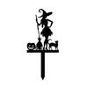 Spooky Halloween Garden Stakes Set with Witch Pumpkin and Black Cat Silhouettes - Metal Outdoor Decor for Lawn and Yard