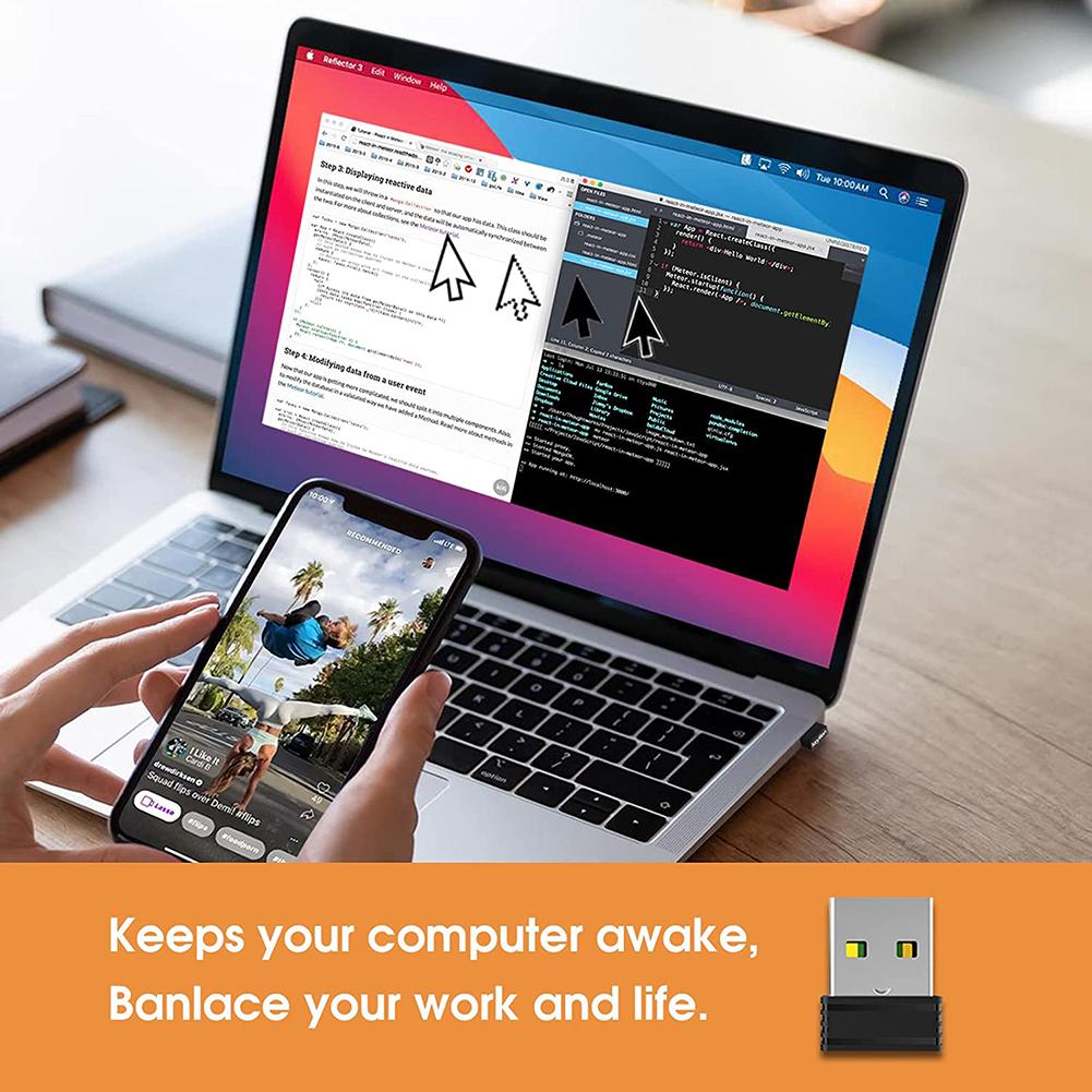 Mini Automatic Mouse Jiggler Undetectable USB Mouse Movement Simulator Plug and Play Keeps Awake with ON/OFF for Laptop Desktop