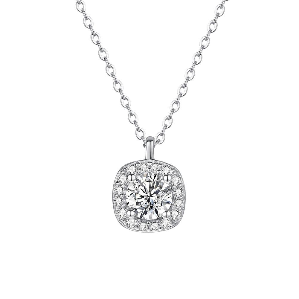 999 Sterling Silver Dainty Zircon Pendant Necklace, Minimalist Sparkling Square Necklace, Elegant Fine Jewelry for Women Gift