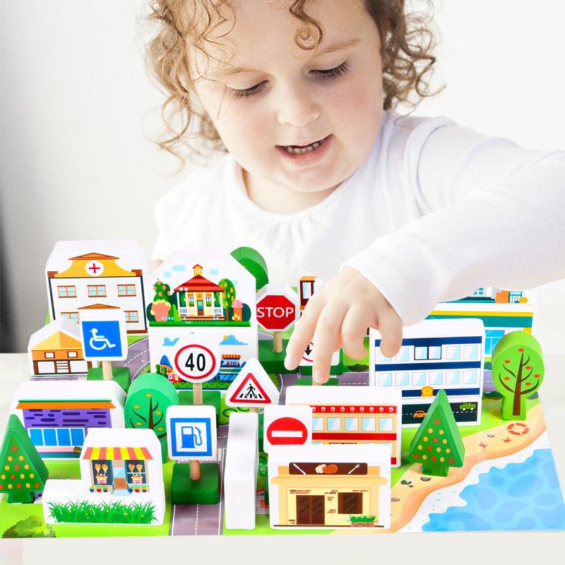 

Wooden Castle Building Blocks: Educational Toy for Toddlers Ages 3-6 43*37