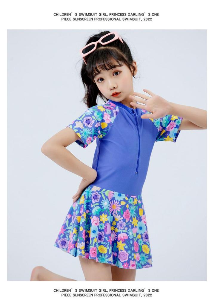 Girls' One-Piece Swimsuit Set with Swim Cap - Toddler & Primary School Sizes for Beach & Hot Springs