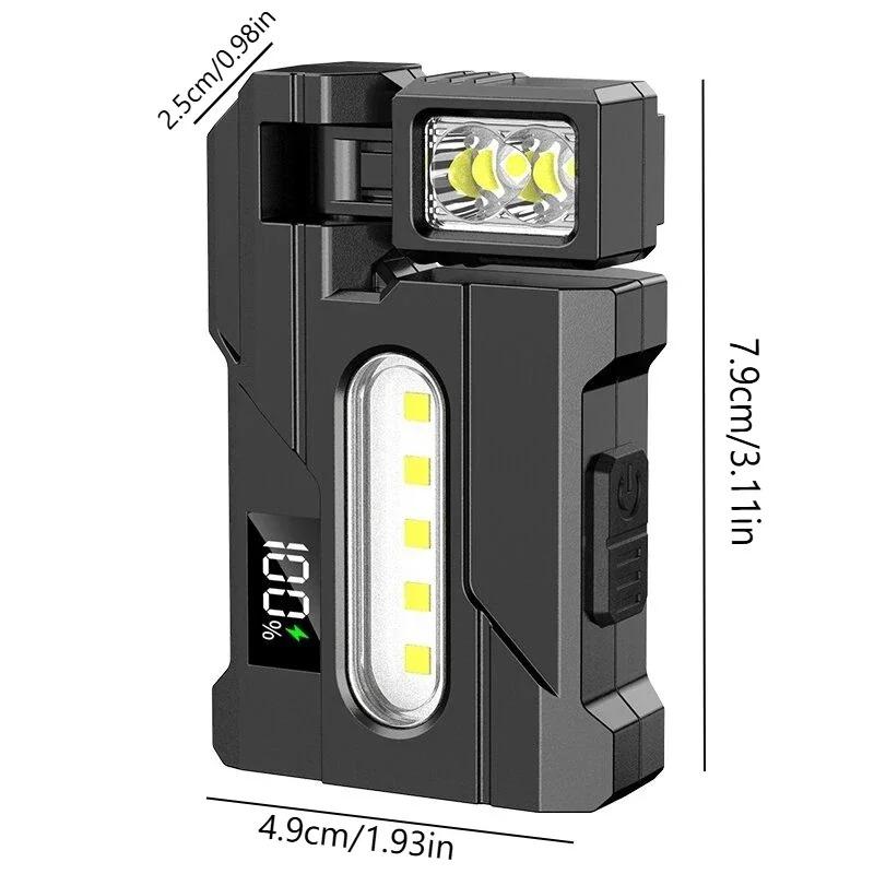 Rechargeable Dual Light Flashlight Rotatable Pocket Work Light with Metal Clip EDC Torch for Outdoor Camping Hiking Emergency