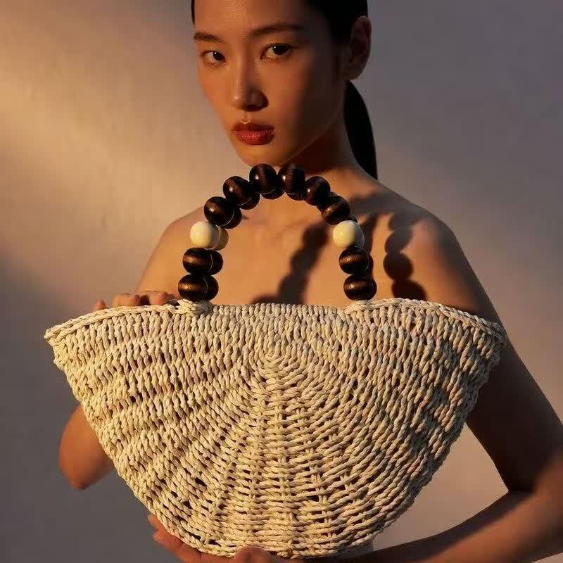 Kairui Wooden Bead Straw Woven Handbag