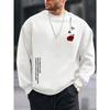 Men's Autumn Winter Fashionable Casual Loose Rose Pattern Printed Fleece Pullover Round Neck Long Sleeved Sweatshirt Pullovers & Long Sleeves Men’s