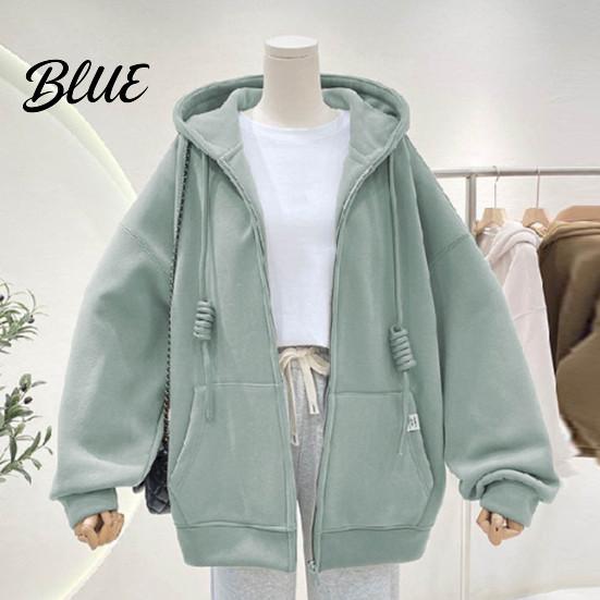 Autumn Winter Women Large Pocket Solid Color Warm Thick Jacket Hooded Zipper Female Long Sleeves