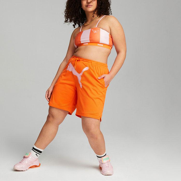 Puma X Dua Lipa Kolaborace Velké Logo Síťované Rovné Nohy Ležérní Sportovní Šortky Dámské šortky Oranžová 536636-86