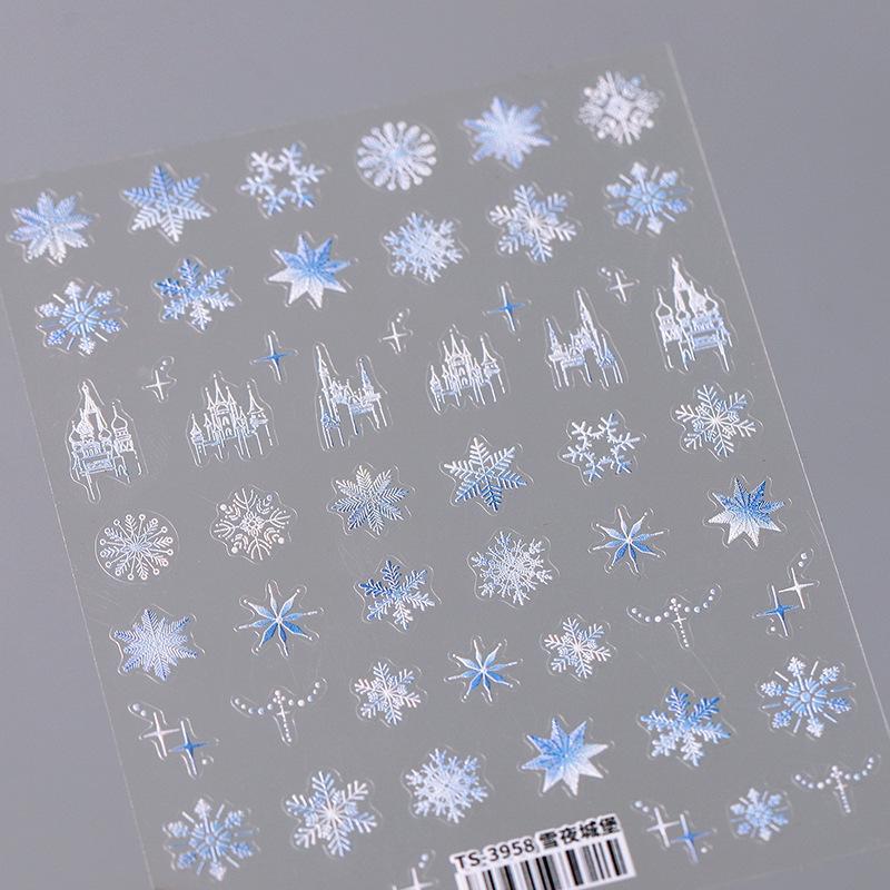 

TENSOR TS-3958 Замок Снежной Ночи 3D Наклейки для Ногтей - Тонкие, Прозрачные и Прочные Самоклеящиеся Украшения