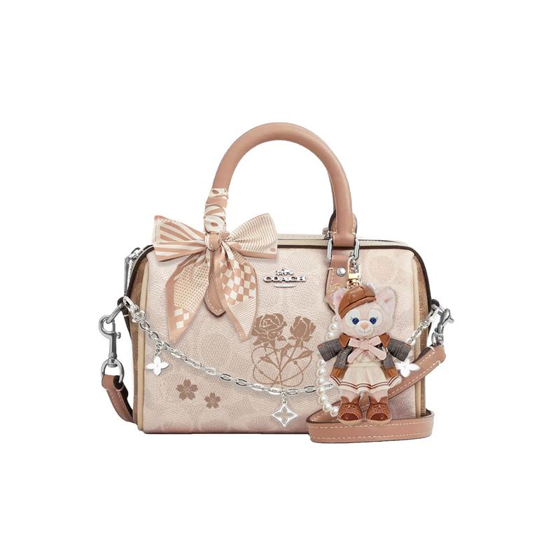 

COACH handbag [Customized bag] Rowan 18 brand logo detachable shoulder strap, sewn embroidered carriage logo, PVC Tsukimi Send Spring Basic Style коричневий