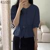 ZANZEA Women Casual Round Neck Summer Loose Short Sleeve Blouse