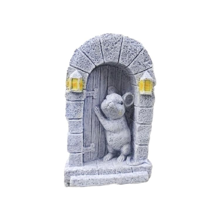 Weather Resistant Mouse Door Sculpture Whimsical Garden Decors Indoor Outdoor Ornament серый