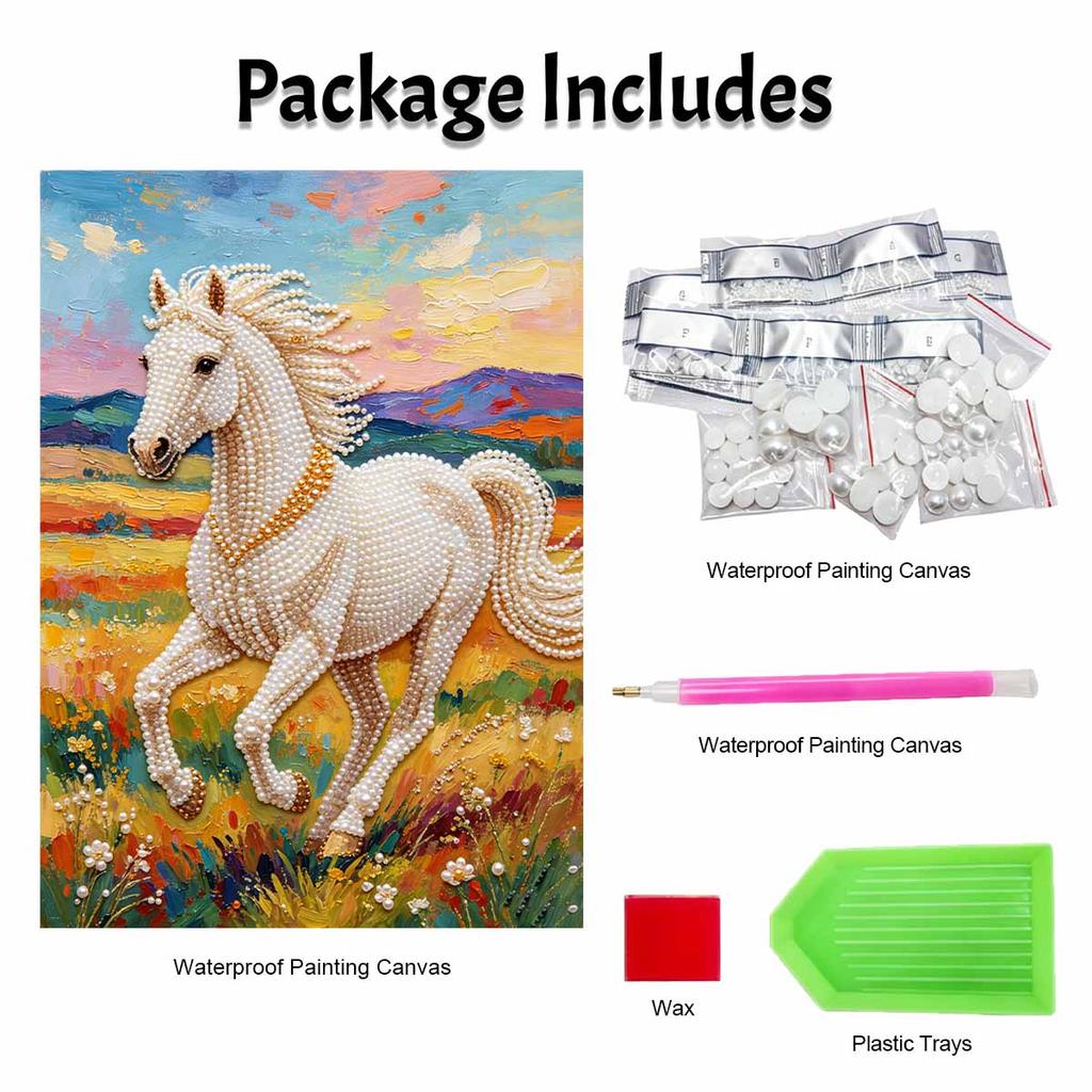Majestic Horse Pearl Kit 5D DIY Round Rhinestone Art for Adults Relaxing Handmade Wall Decor Holiday Gift Frameless