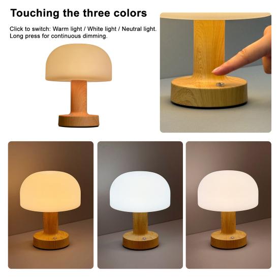 Yousheng Pilzlampe LED Nachtlicht Weiches Warmes Leuchten Touch-Steuerung 3 Farben Retro Dimmbar Wiederaufladbar Schreibtisch Tischlampe