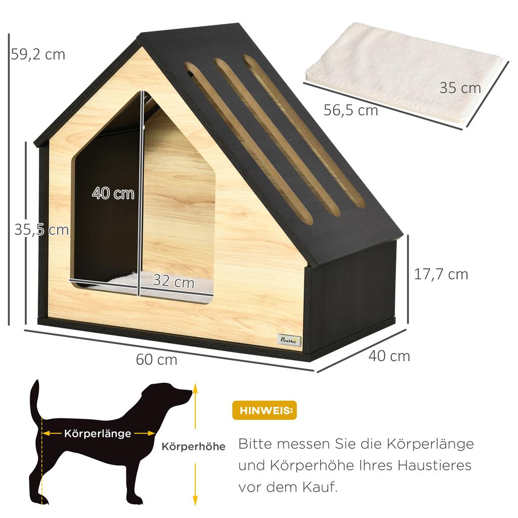 Dog House Indoor Dog Cave with Cushion Dog House Dog Cave with Sloped Roof Cat House for Small Dogs Up To 8 Kg 60 X 40 X 59.2 Cm, Brown
