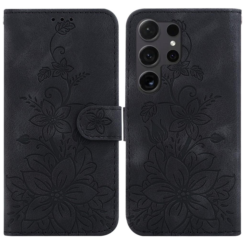 For Samsung Galaxy S25 Ultra Case Lily Flower Imprint Leather Phone Cover with Stand
