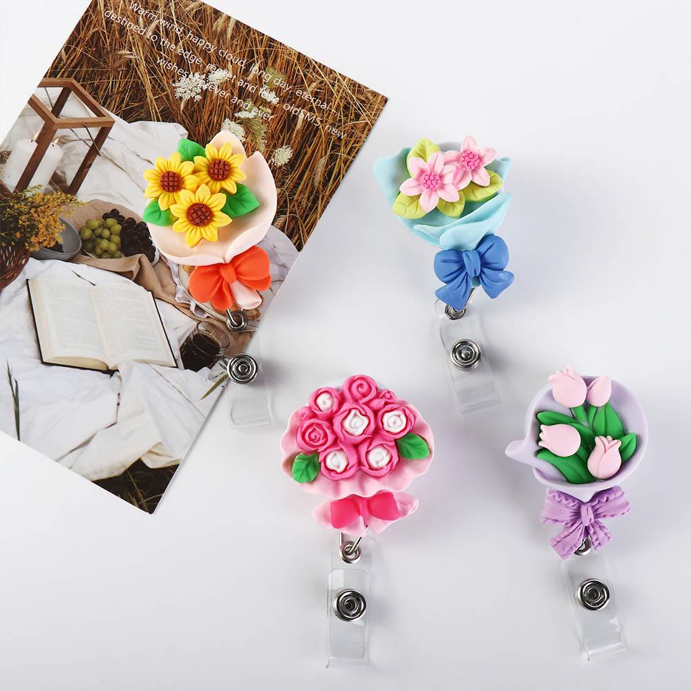 Work Card Clip Flower Nurse Badge Holder ID Card Clips Name Card Holder Retractable Badge Reel