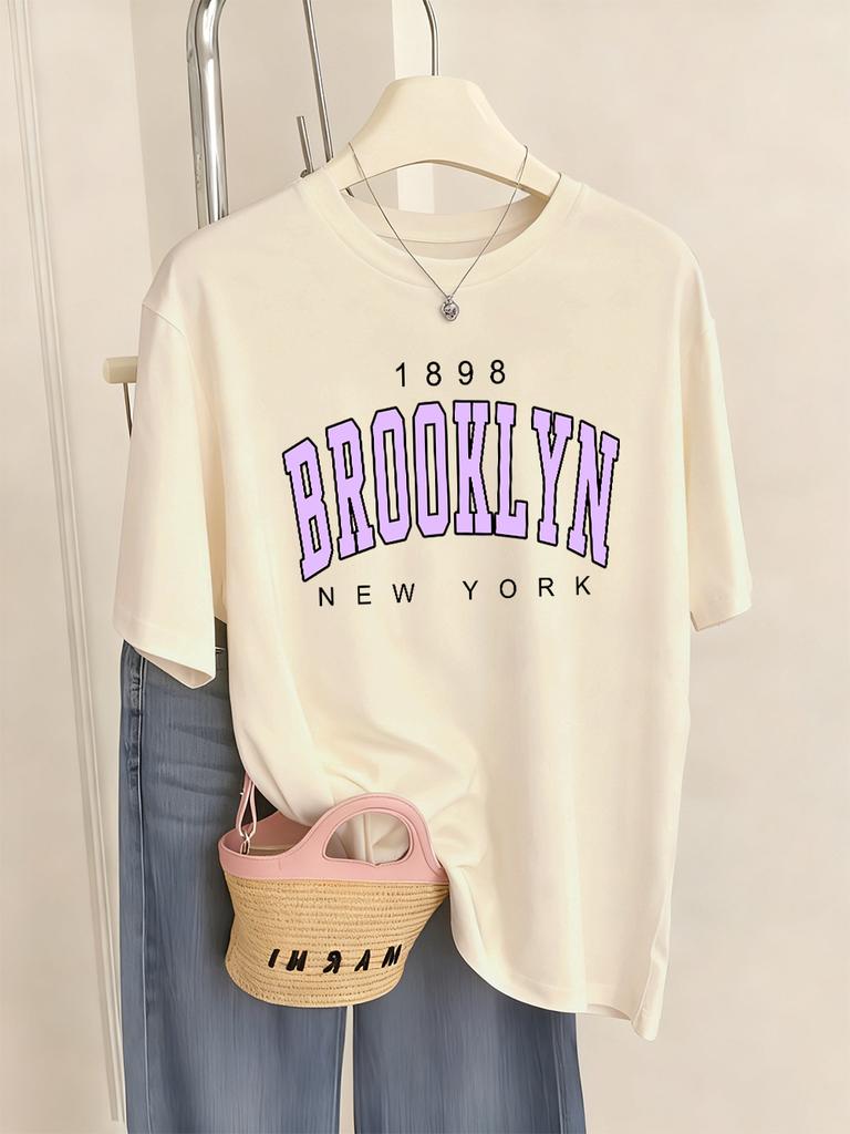 Brooklyn New York Letter Printed TShirts Women Basics Soft Short Sleeve Tops ONeck Loose T Shirts Summer Casual Womans Clothes