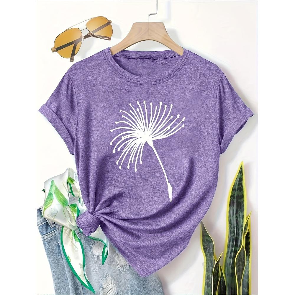 Dandelion Birds Women's Tee - Delicate Graphic, Casual Teal Top