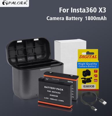 PALO Batteria da 1800mAh Insta360 X3 + Caricabatterie LED a 2 Scomparti con Porta Type-C Per Batteria Insta360 One X3 IS360X3B Fotocamera Insta 360 X3