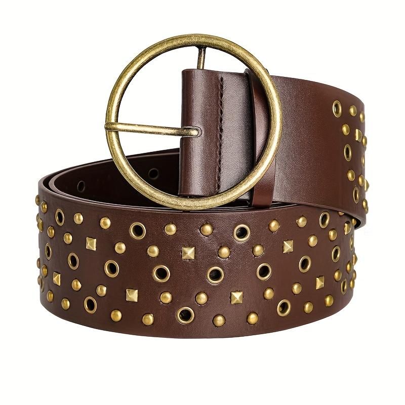 Women's Belt Retro Fashion Hollow Out Large Circular PU Leather Waist Closure Feature Rivet Decoration, Pair With Skirts, Coats