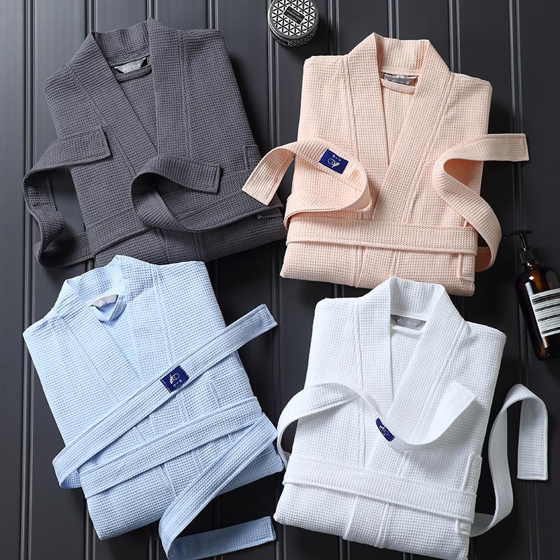 

Unisex Waffle Cotton Hotel Bathrobe: Long, Quick-Drying, Water-Absorbent for All Seasons M (suitable for 150 jin and below 175 cm) белый