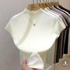 Women's Summer 2026 Elegant Short Sleeve Solid Color High Collar Slim Fit Knit Top