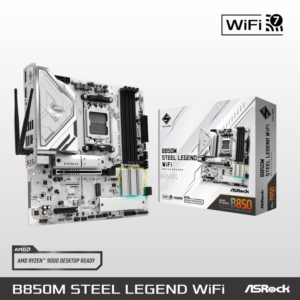ASRock B850M Steel Legend WiFi DDR5 Micro ATX Motherboard for AMD Ryzen Series CPUs Japanese Retailer Motherboard, 9000/8000/7000 (Socket AM5)