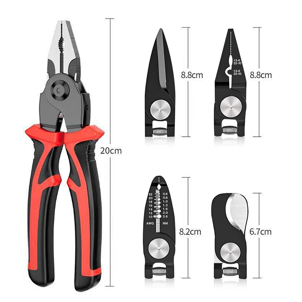 5 IN 1 Multifunctional Pliers Set Quick Change Pliers Head with Wire Pliers Scissors Cable Cutter Wire Stripper Crimping Pliers