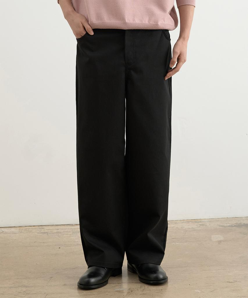 WHOLOVESART Structure Wide Cotton Chino Pants Black