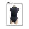 Women Black Sleeveless Oblique Shoulder Metal Buckle Slim Waist Fitted Bodysuit