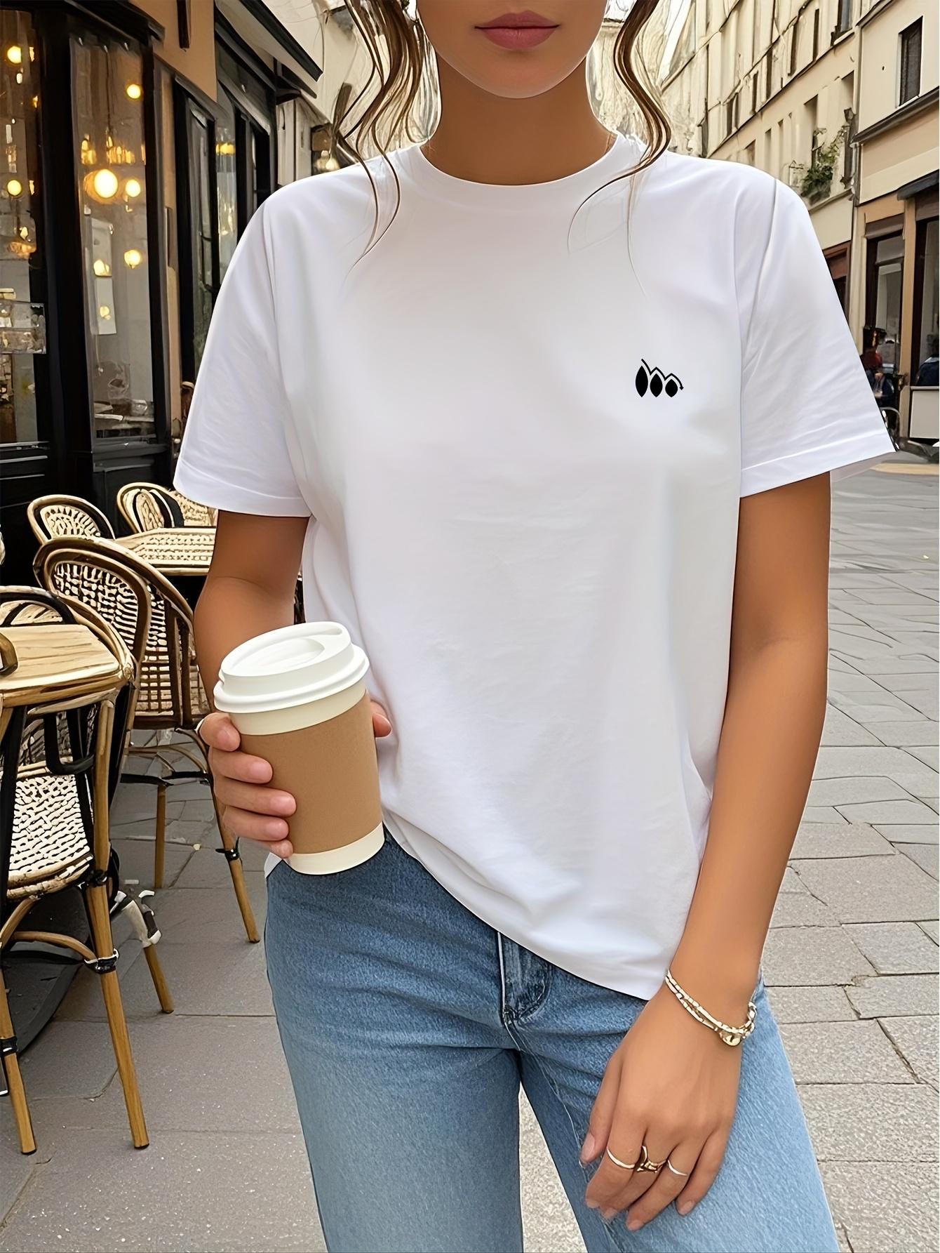 

Европейские размерыБазовая летняя футболка с коротким рукавом для женщин, повседневная белая футболка с небольшим принтом S белый