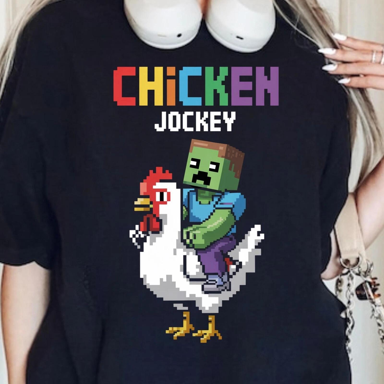 Men s and Women s T-shirts Funny Gaming Tshirt, Funny Chicken Jockey Pixel Tshirt, Jockeys Chicken XXL
