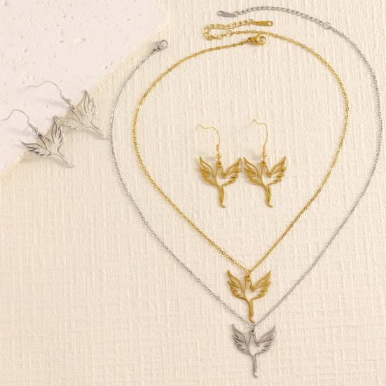 Zestaw naszyjnika i kolczyków Feniks dla kobiet, Pusta biżuteria ze stali nierdzewnej, Minimalistyczny naszyjnik typu choker z warstwowym wisiorkiem i wiszącymi kolczykami