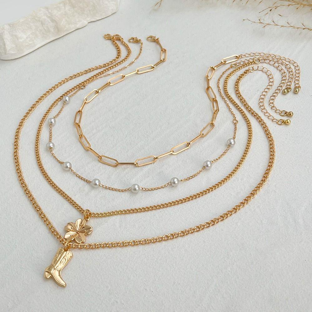 Heart Pendant Bohemia Style Necklace Mulitlayer Pearl Beaded Necklace  Beach