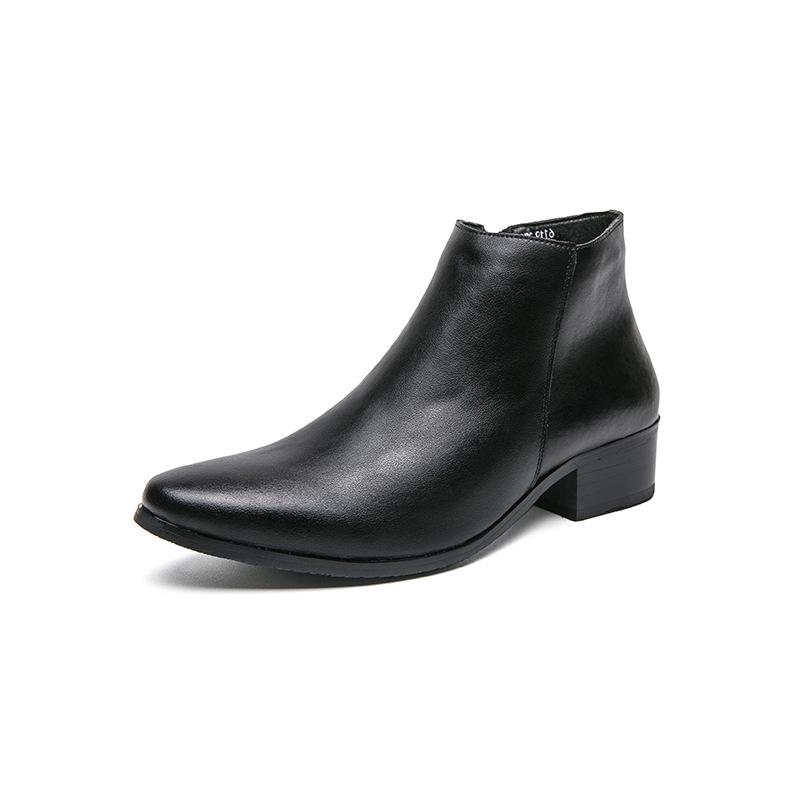 Men s Pointed Toe Leather High-Top Slip-On Boots - Spring & Autumn Casual Martin Style 43 чёрный