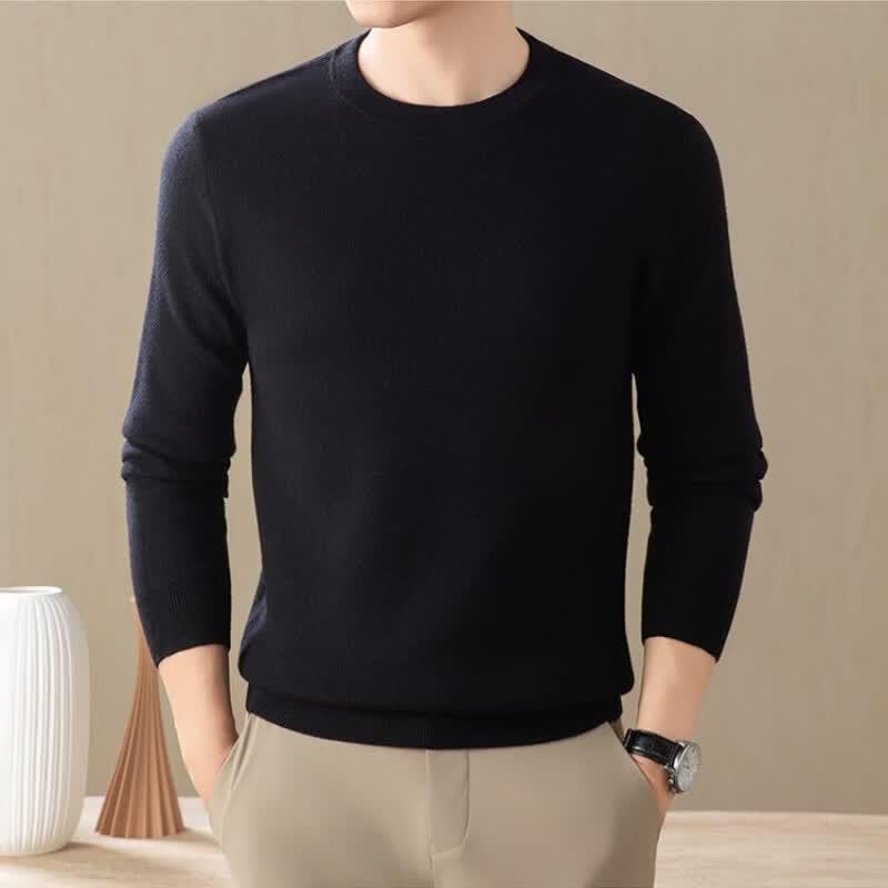 Hengyuanxiang Men's Thickened Pure Wool Winter Knit Pullover