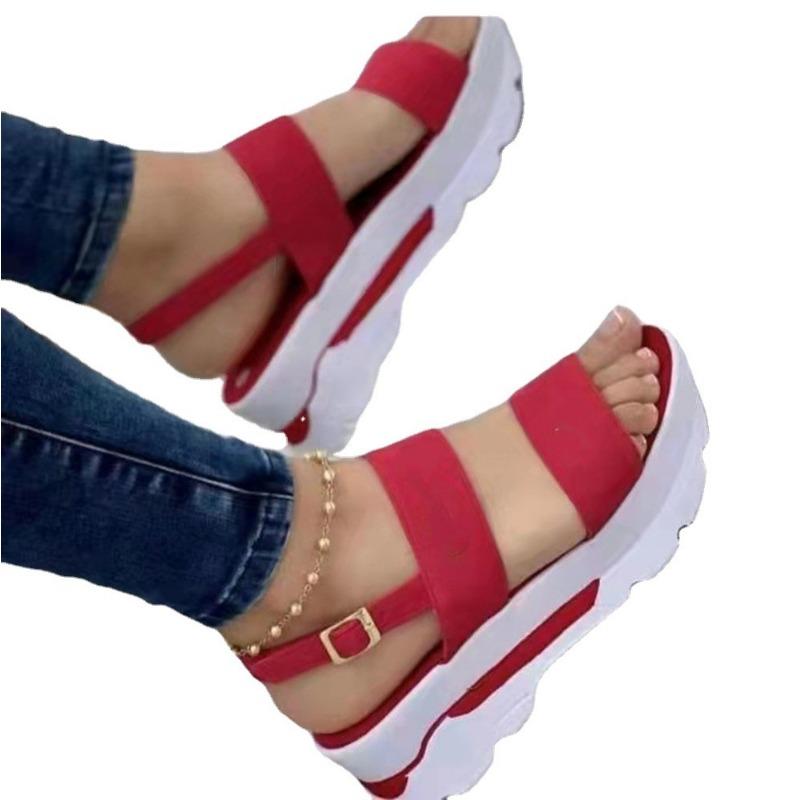 Summer new muffin platform women's sandals open-toe word with muffin wedge heel student sandals women