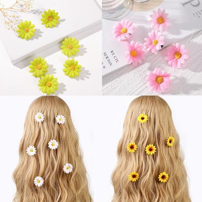 6Pcs Headwear Small Flower Hairpins Cute Daisy Side Hairpin Sweet Hair Duckbill Hair Clip Girls