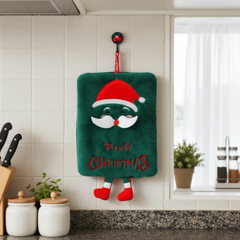 Coral Fleece Merry Christmas Hand Towel Embroidered Pattern Santa Claus Kitchen Towel Washbasin