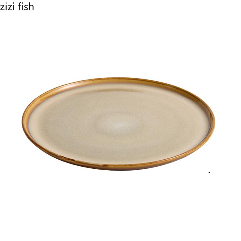 Assiette plate en céramique marron à changement de four, assiette à dessert rétro, assiette à steak, assiettes à sashimi, sushis, vaisselle créative pour restaurant