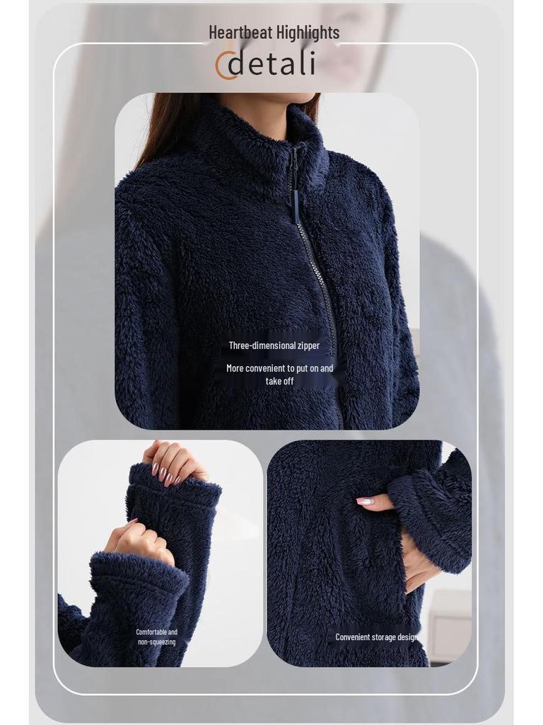 Women's Cloud Coral Fleece Pajama Set - Autumn/Winter 2025, High-Neck Flannel with Plush Velvet