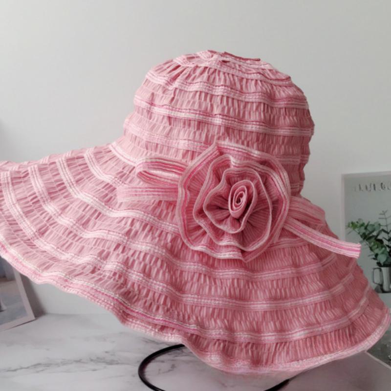 

Летняя дышащая широкополая шляпа женская солнцезащитная шляпа с цветочным декором складная моющаяся дорожная шляпа розовый