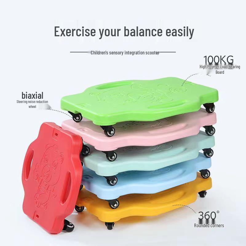 Children's Sensory Integration Scooter: Four-Wheeled Vestibular Balance Board for Crawling and Fitness.