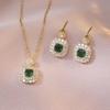 Luxury Simple Double Heart-shaped Necklace Earrings Sets Exquisite Zircon Ear Studs Pendant Chain Women's Wedding Jewelry Gifts