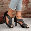 Changchun Summer New Rhinestone High Heel Fish Mouth Sandals Large Size Thick Heel Fashion Sandals Women