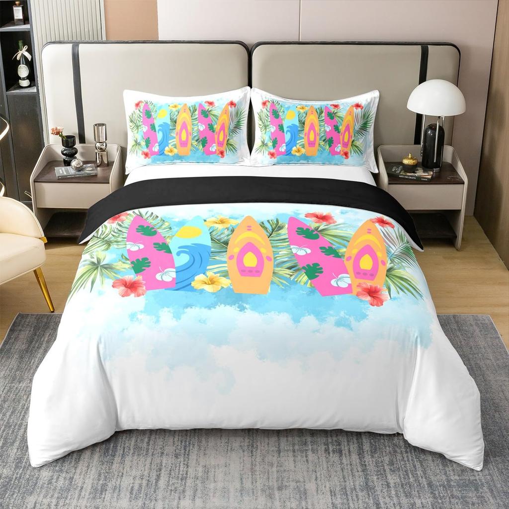 Tropical Single Bed Duvet Cover Queen Size Summer Hawaiian Kids Bedding Set For Boys Girls Surfboard Floral Quilt Cover 3 Pics